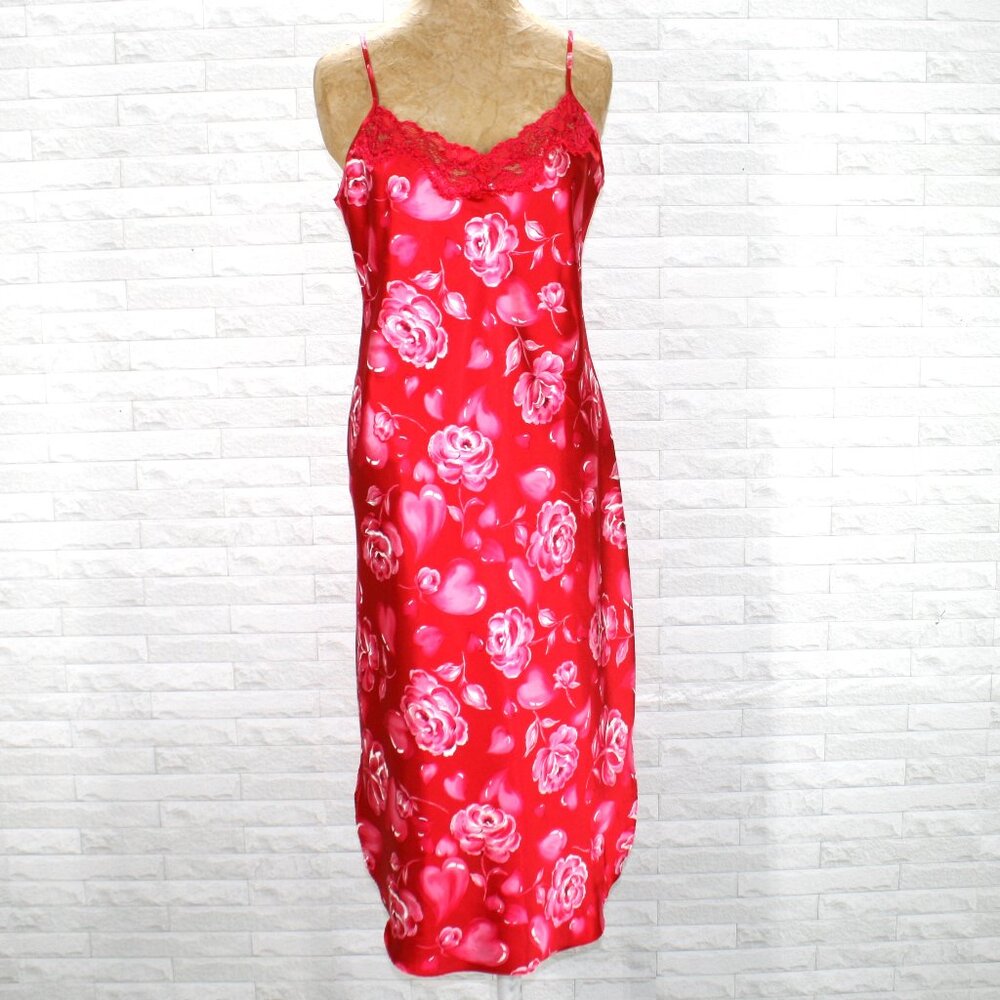 PRIVATE LUXURIES Chemise Floral Abstract Rose Satin Feminine Intimate Red Large